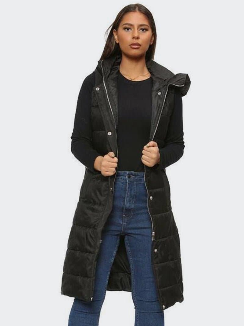 Women Longline Hooded Body Warmer Puffer Gilet Padded Jacket - Remzs Fashion