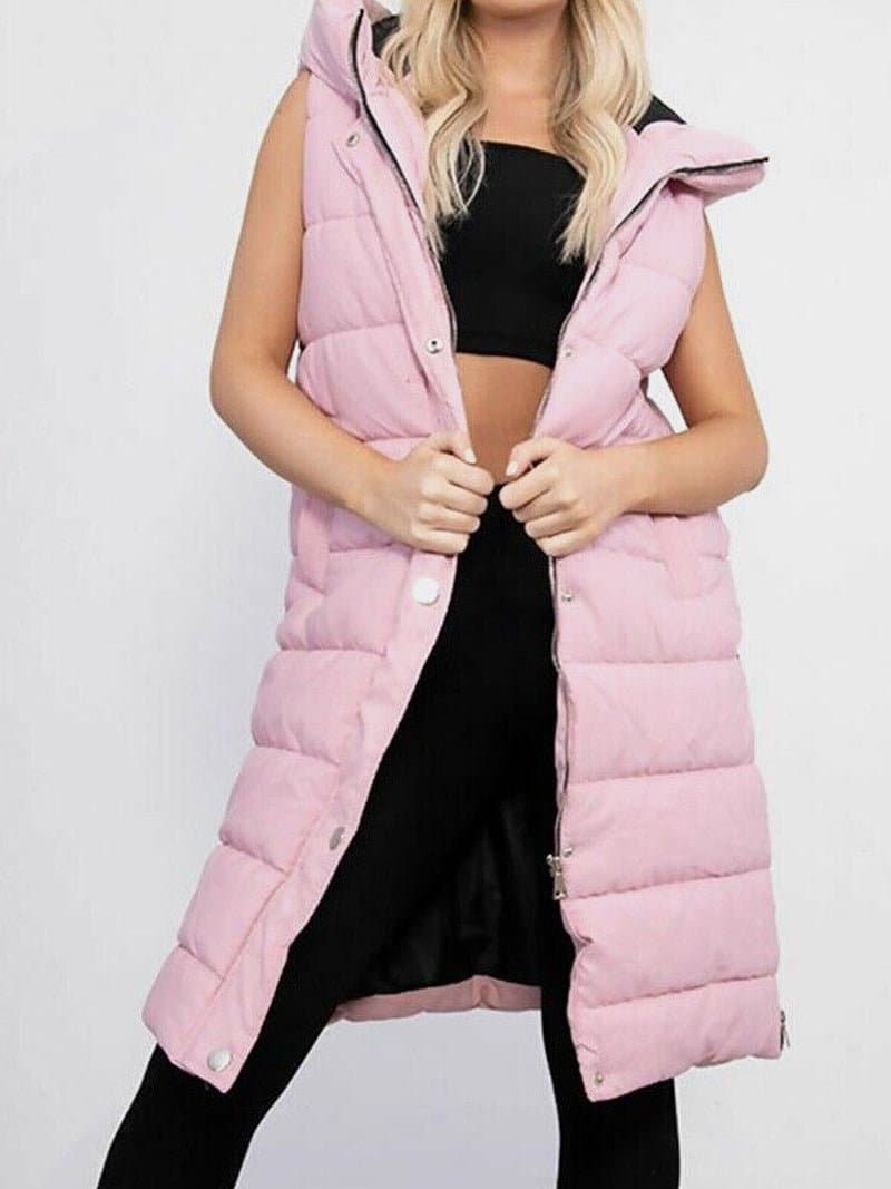 Women Longline Hooded Body Warmer Puffer Gilet Padded Jacket - Remzs Fashion