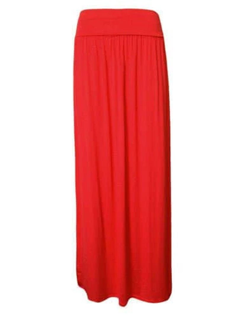 WOMEN PLEATED FOLD OVER HIGH WAIST GYPSY SKIRT LADIES LONG MAXI JERSEY - Remzs Fashion