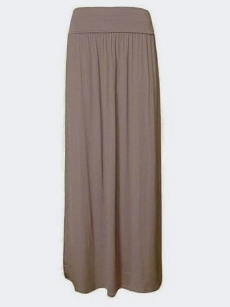 WOMEN PLEATED FOLD OVER HIGH WAIST GYPSY SKIRT LADIES LONG MAXI JERSEY - Remzs Fashion