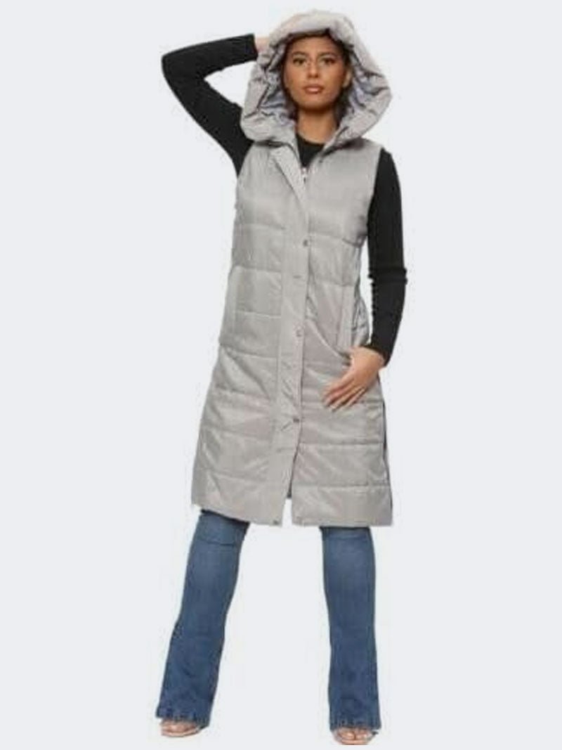 Women Sleeveless Long Line Hooded Puffer Jacket - Remzs Fashion