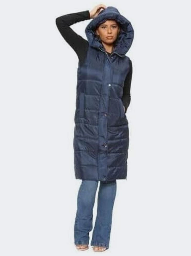 Women Sleeveless Long Line Hooded Puffer Jacket - Remzs Fashion