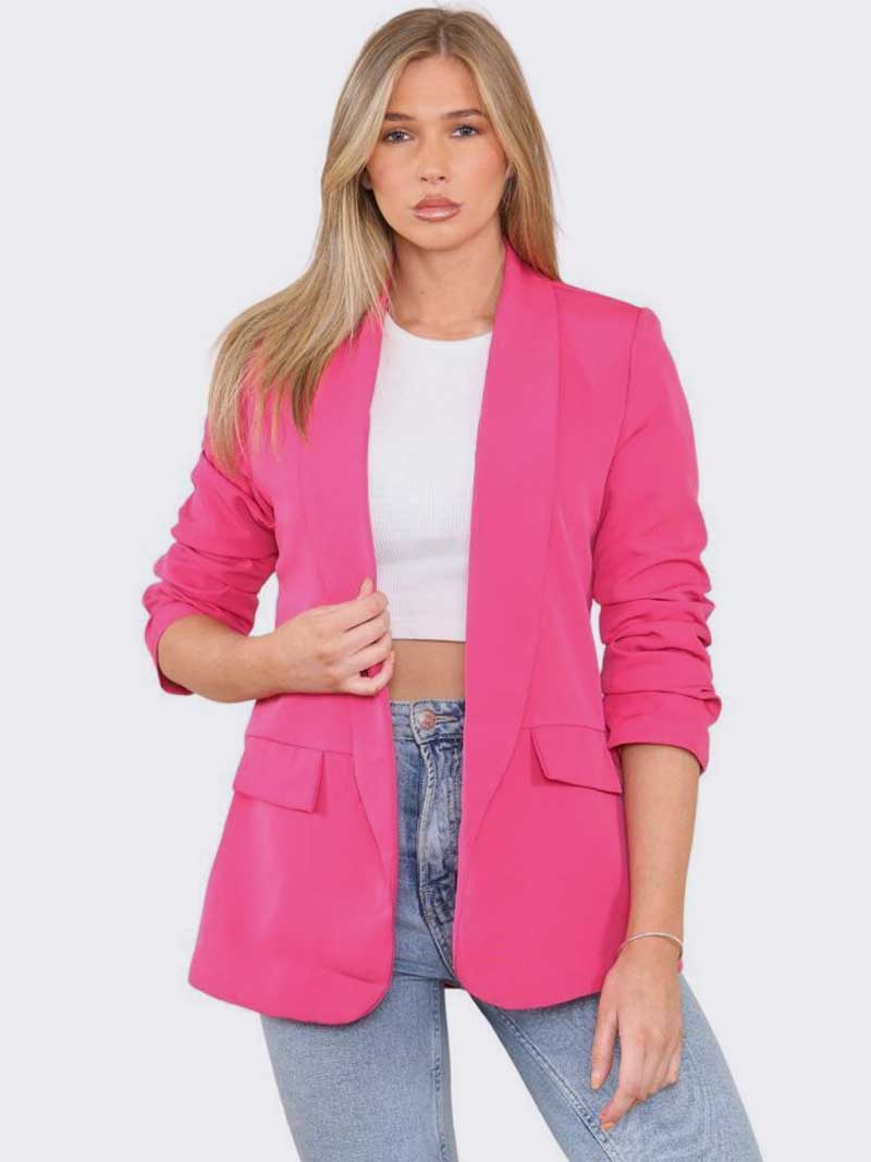 Womens Ruched Sleeve Blazer Coat - Remzs Fashion