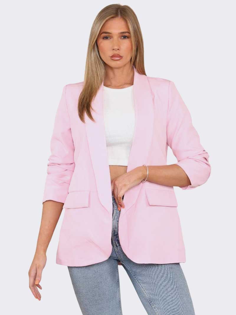 Womens Ruched Sleeve Blazer Coat - Remzs Fashion
