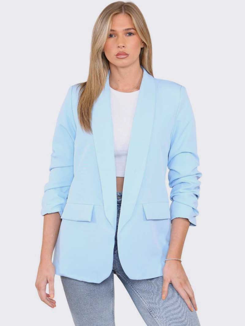 Womens Ruched Sleeve Blazer Coat - Remzs Fashion