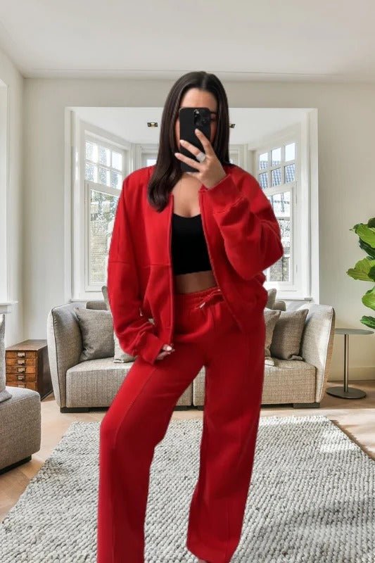 Bomber New Style Oversized Fleece Zipper and Wide Leg Tracksuit - Remzs Fashion