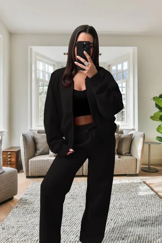 Bomber New Style Oversized Fleece Zipper and Wide Leg Tracksuit - Remzs Fashion