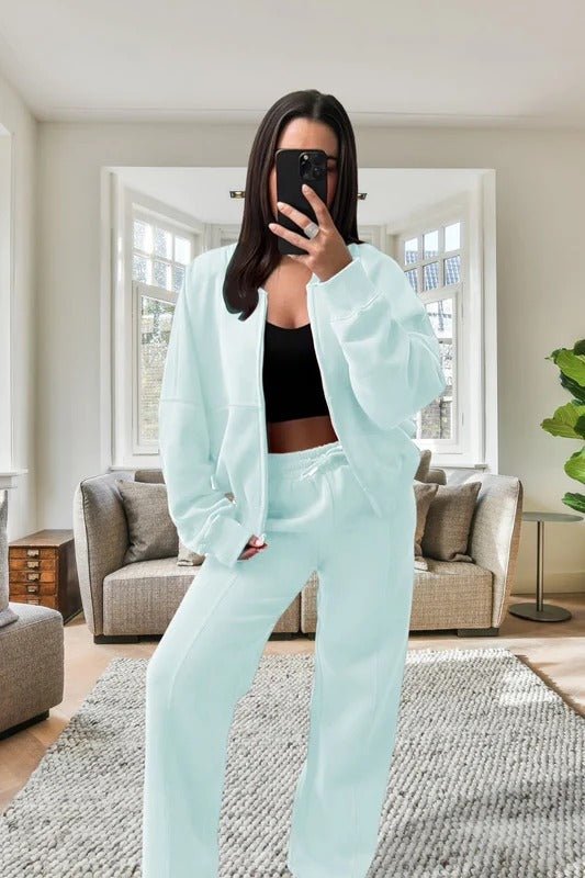 Bomber New Style Oversized Fleece Zipper and Wide Leg Tracksuit - Remzs Fashion