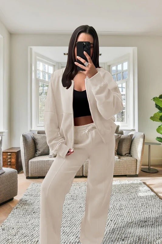 Bomber New Style Oversized Fleece Zipper and Wide Leg Tracksuit - Remzs Fashion