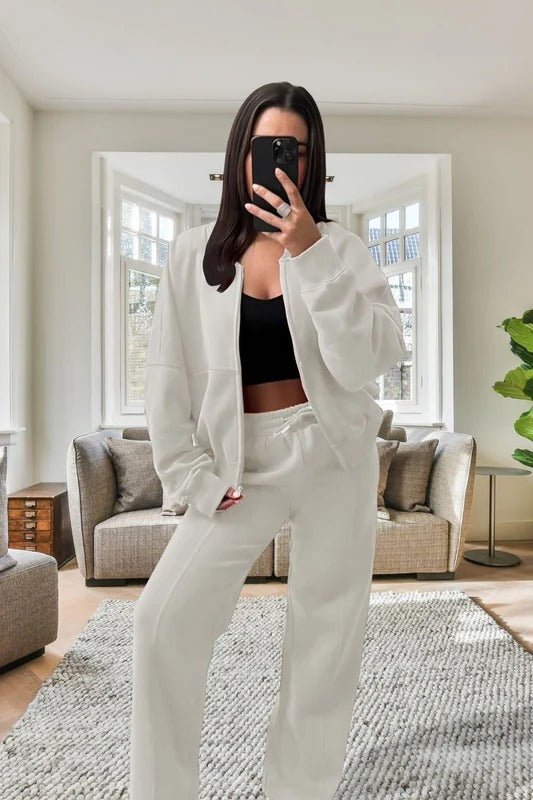 Bomber New Style Oversized Fleece Zipper and Wide Leg Tracksuit - Remzs Fashion