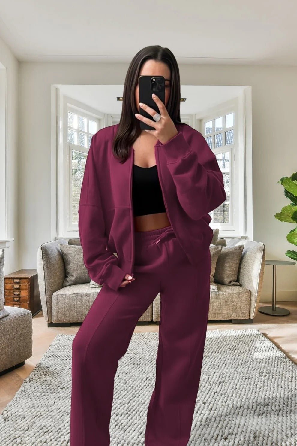 Bomber New Style Oversized Fleece Zipper and Wide Leg Tracksuit - Remzs Fashion
