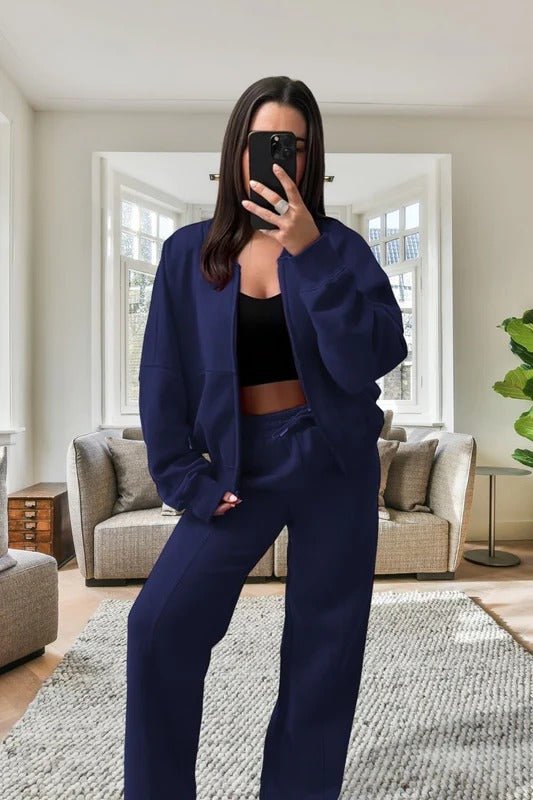 Bomber New Style Oversized Fleece Zipper and Wide Leg Tracksuit - Remzs Fashion