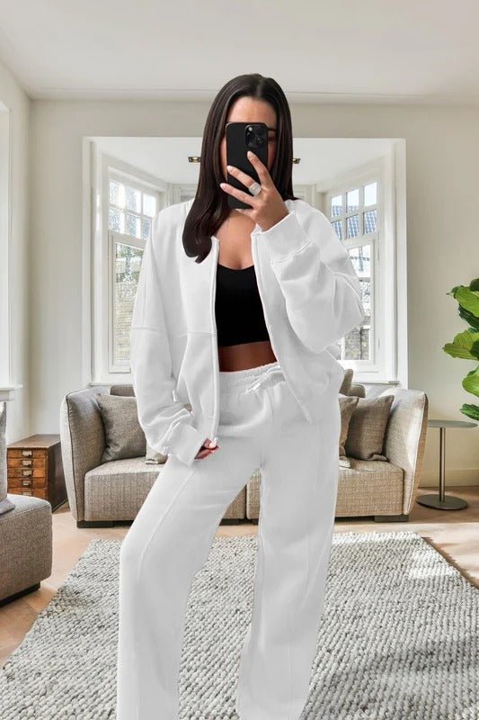 Bomber New Style Oversized Fleece Zipper and Wide Leg Tracksuit - Remzs Fashion