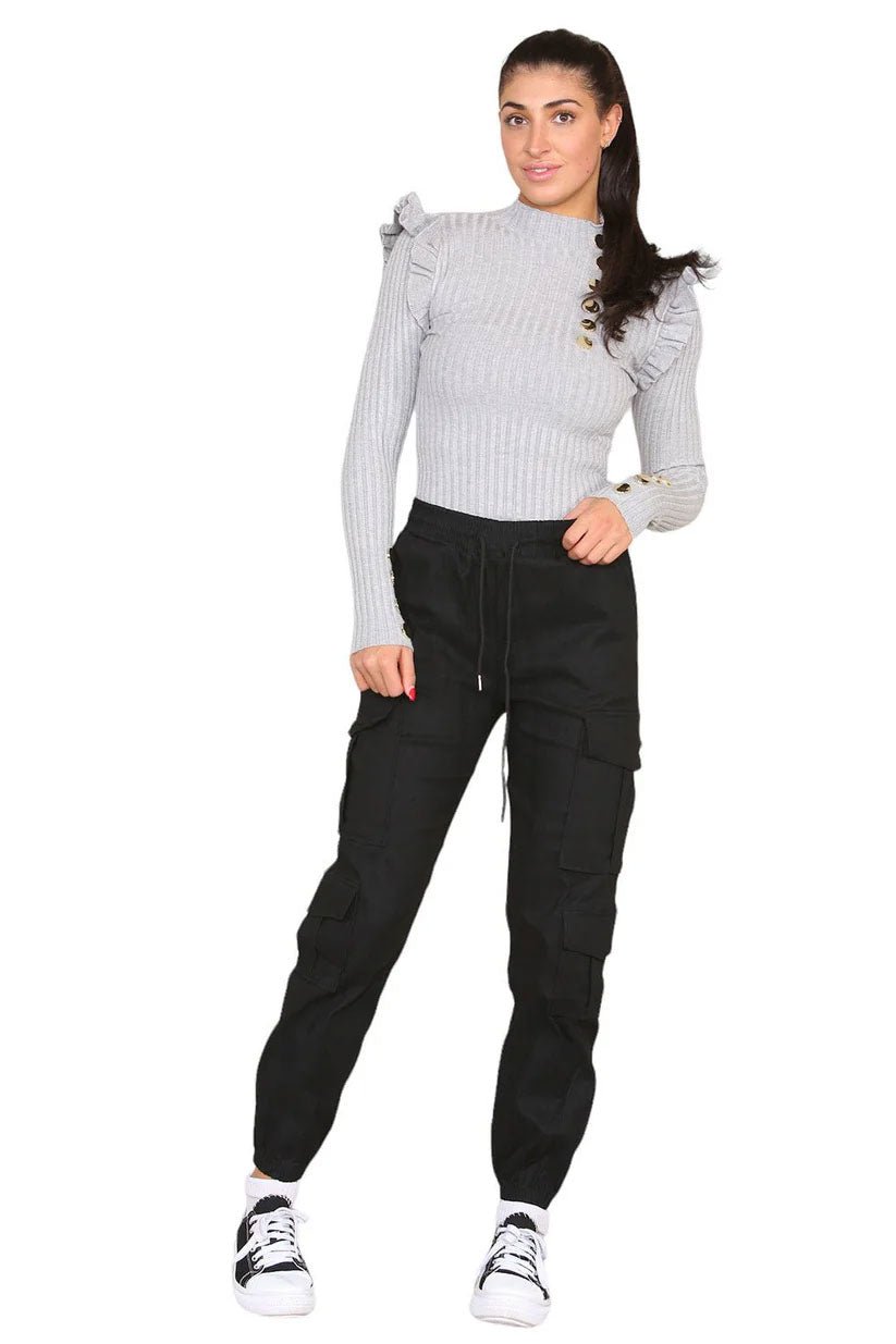 Cargo Pockets Pants Women High Waist Cropped Slim Fit Trouser - Remzs Fashion