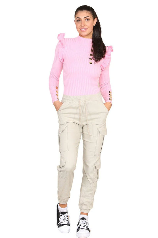 Cargo Pockets Pants Women High Waist Cropped Slim Fit Trouser - Remzs Fashion