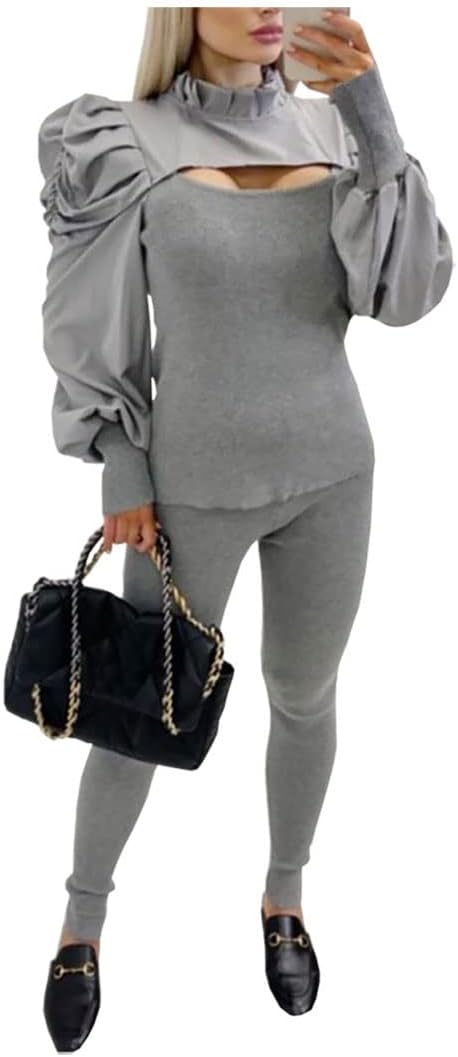 FASHION 7STAR Womens Ruffle Frill Sleeve Cut Out Front Tracksuit Ladies Loungewear Jog - suit Co - ord Suit Set - Remzs Fashion