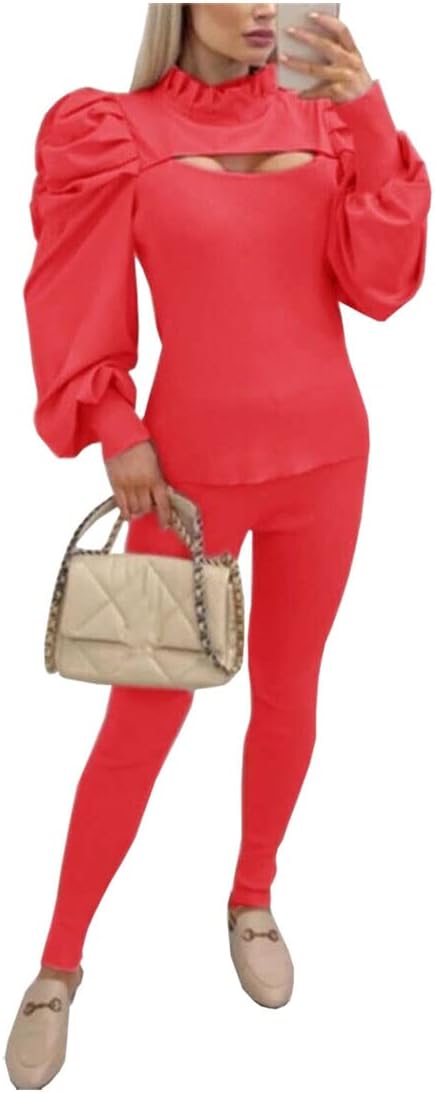 FASHION 7STAR Womens Ruffle Frill Sleeve Cut Out Front Tracksuit Ladies Loungewear Jog - suit Co - ord Suit Set - Remzs Fashion