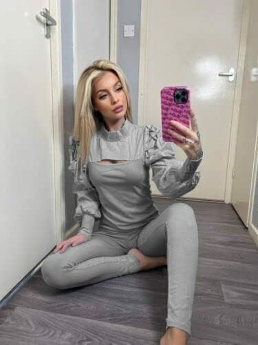 FASHION 7STAR Womens Ruffle Frill Sleeve Cut Out Front Tracksuit Ladies Loungewear Jog - suit Co - ord Suit Set - Remzs Fashion