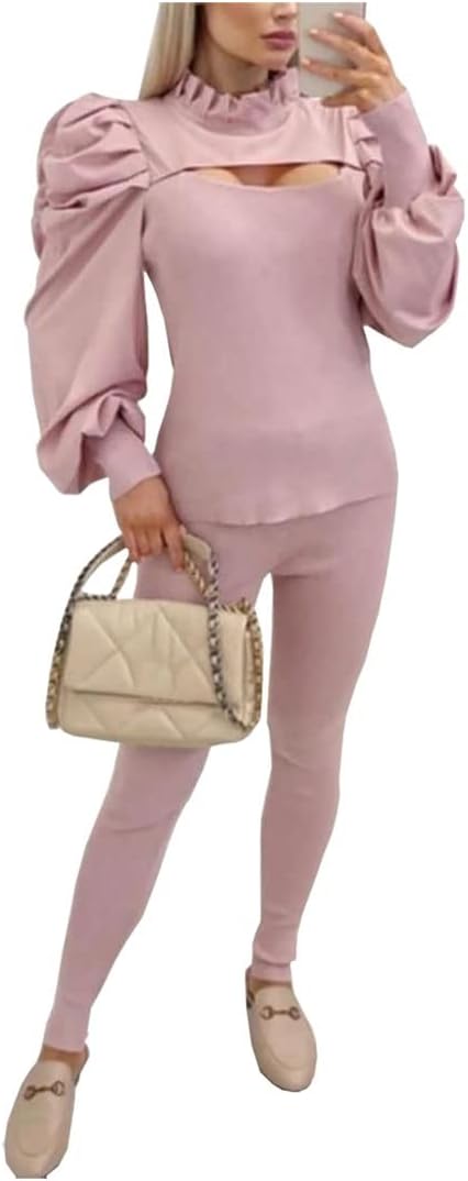 FASHION 7STAR Womens Ruffle Frill Sleeve Cut Out Front Tracksuit Ladies Loungewear Jog - suit Co - ord Suit Set - Remzs Fashion