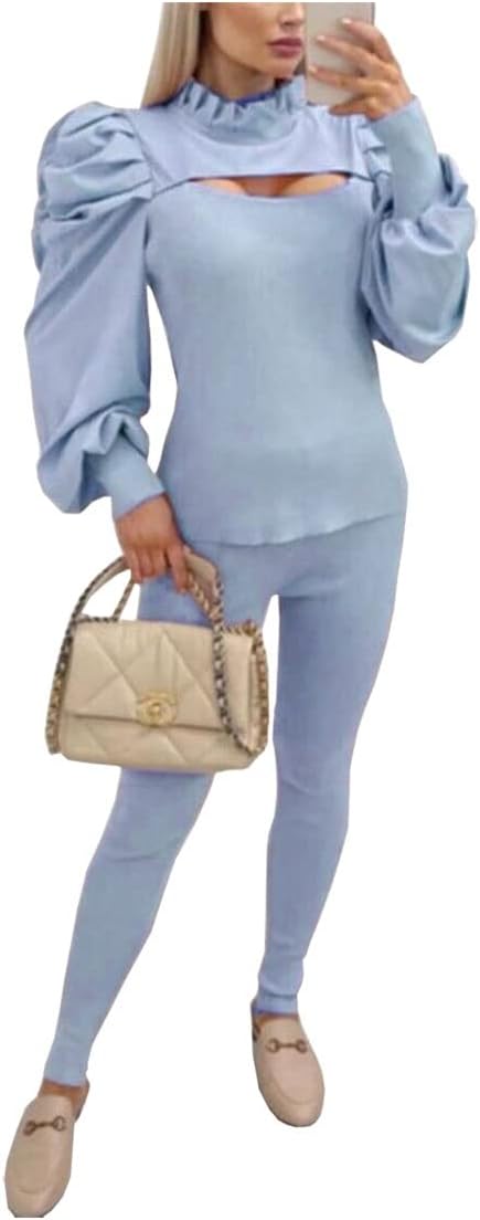 FASHION 7STAR Womens Ruffle Frill Sleeve Cut Out Front Tracksuit Ladies Loungewear Jog - suit Co - ord Suit Set - Remzs Fashion