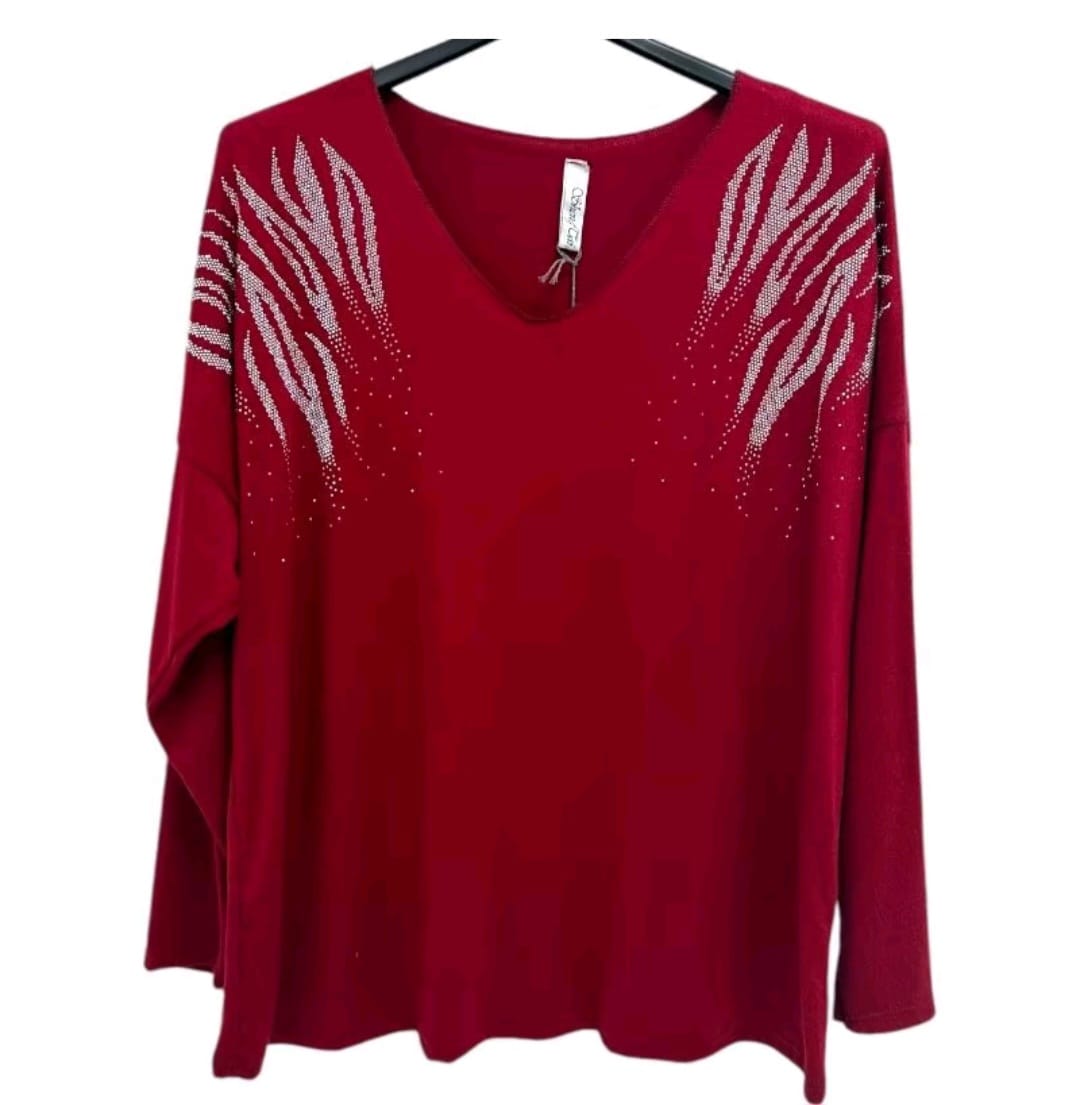 Harlow Stud Diamante on Shoulder Long Sleeve soft Knit Jumper women wear - Remzs Fashion