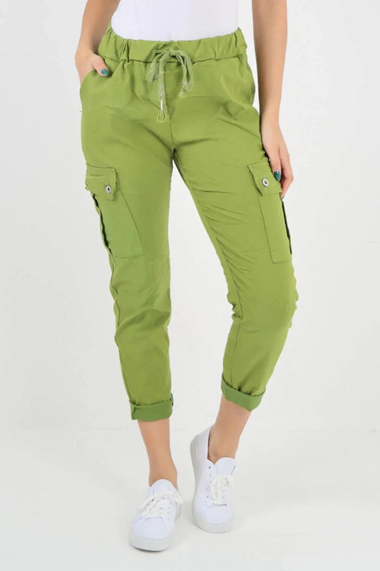Italian Magic Cargo Pants with Drawstring Waistband and Pockets - Remzs Fashion