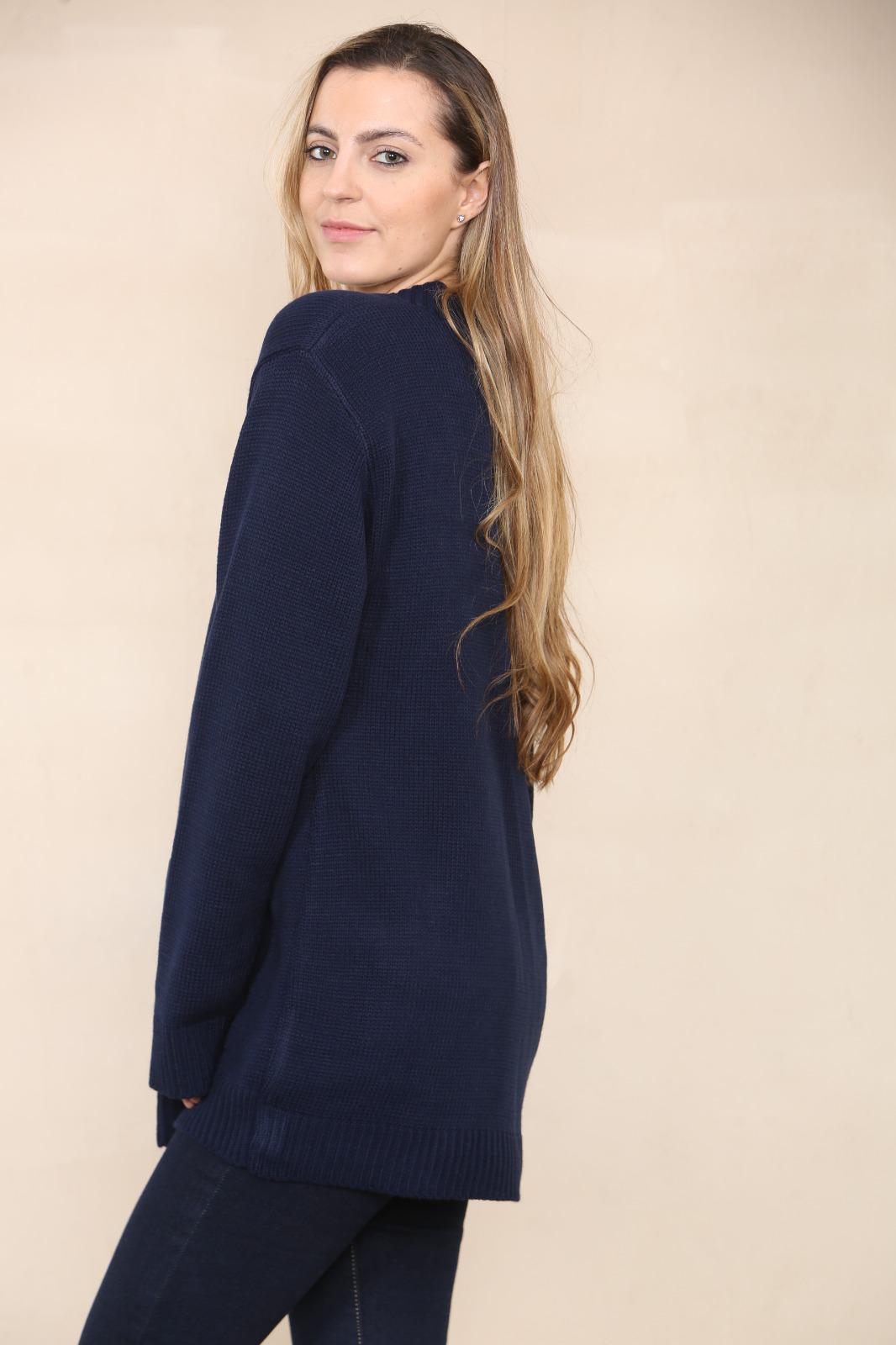 LADIES V/NECK PLAIN 5 BUTTON KNITTED OVERSIZE BAGGY LOOSE FIT CARDIGAN BACK - Remzs Fashion