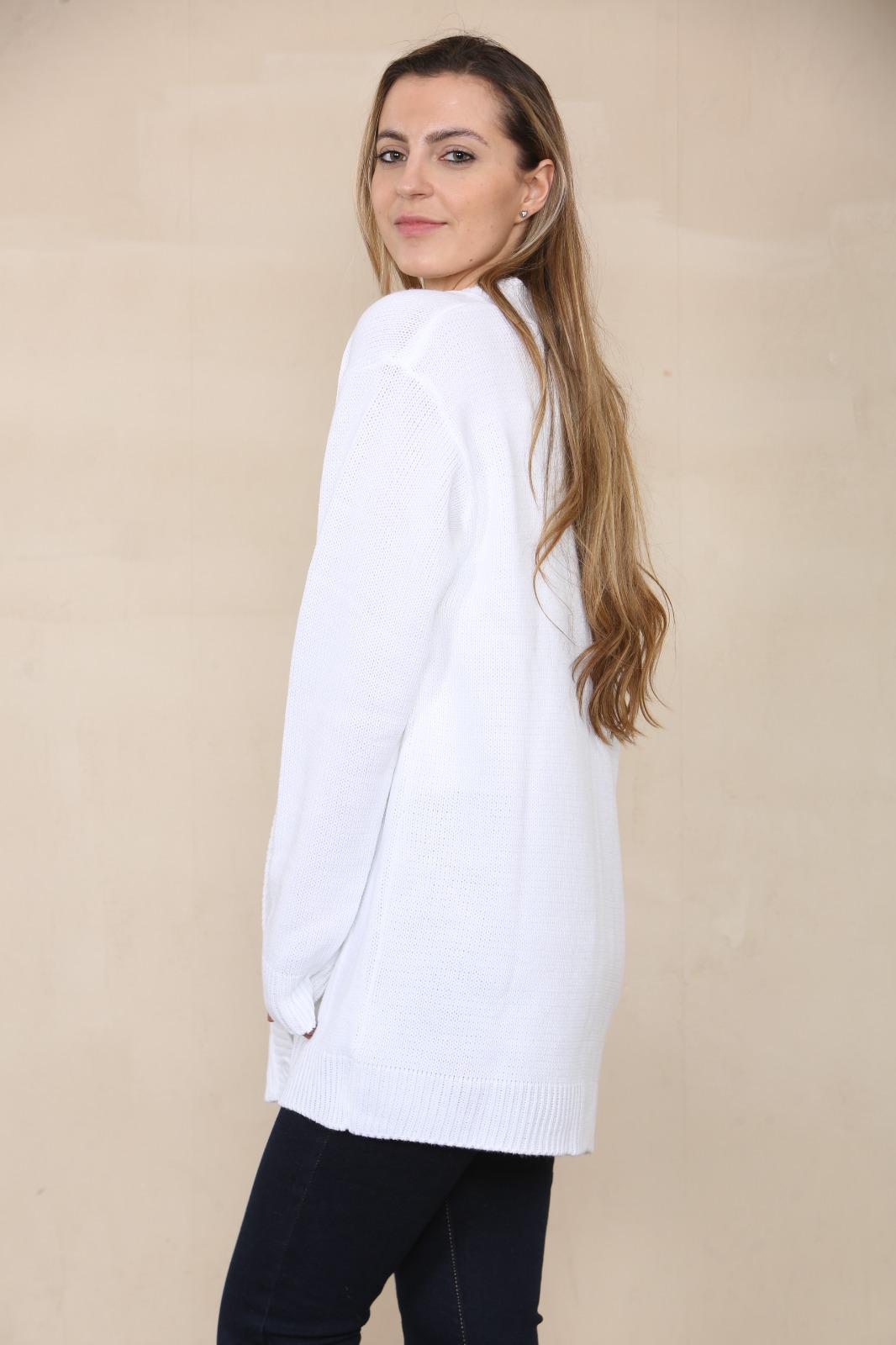LADIES V/NECK PLAIN 5 BUTTON KNITTED OVERSIZE BAGGY LOOSE FIT CARDIGAN BACK - Remzs Fashion