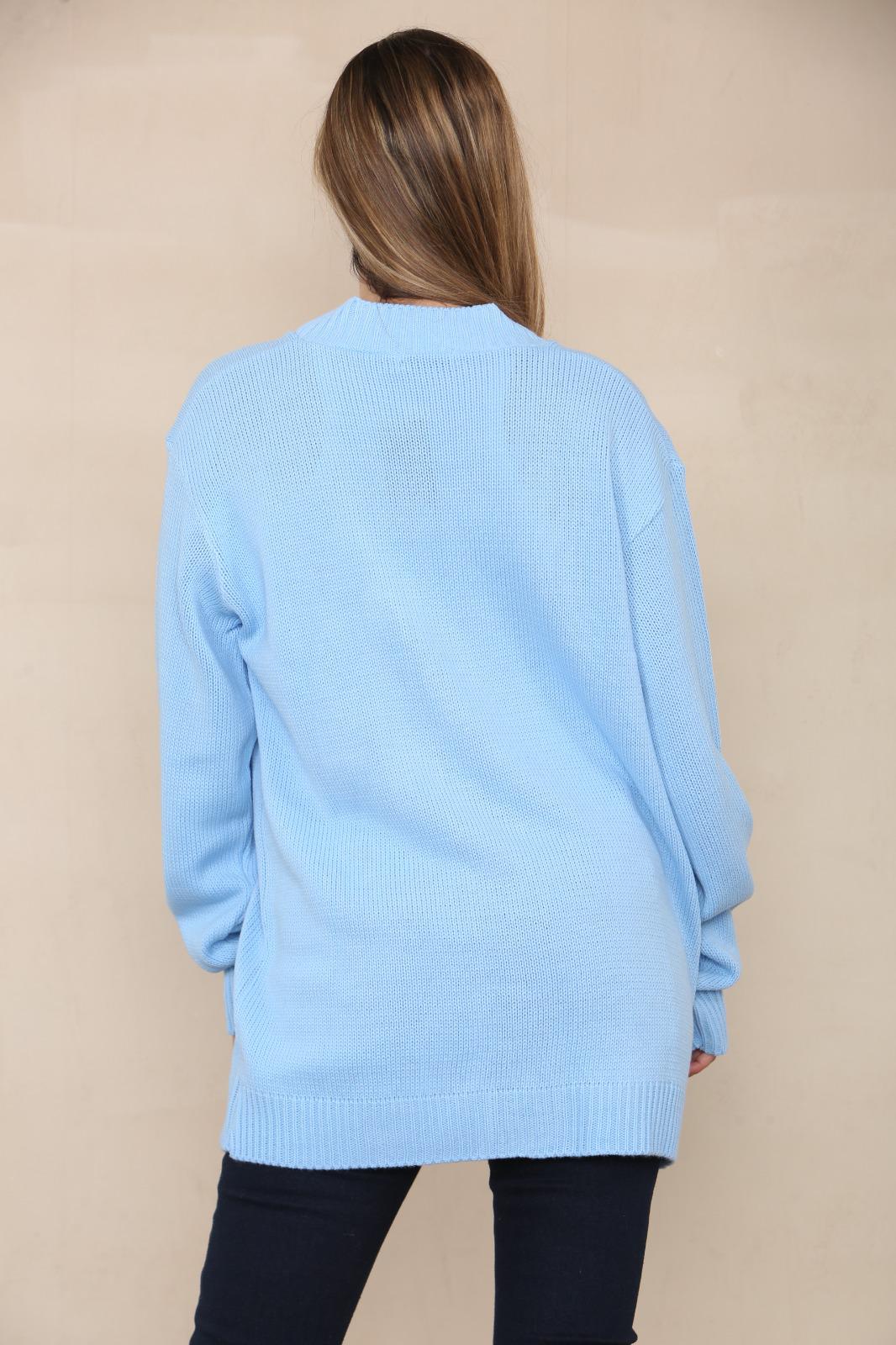 LADIES V/NECK PLAIN 5 BUTTON KNITTED OVERSIZE BAGGY LOOSE FIT CARDIGAN BACK - Remzs Fashion