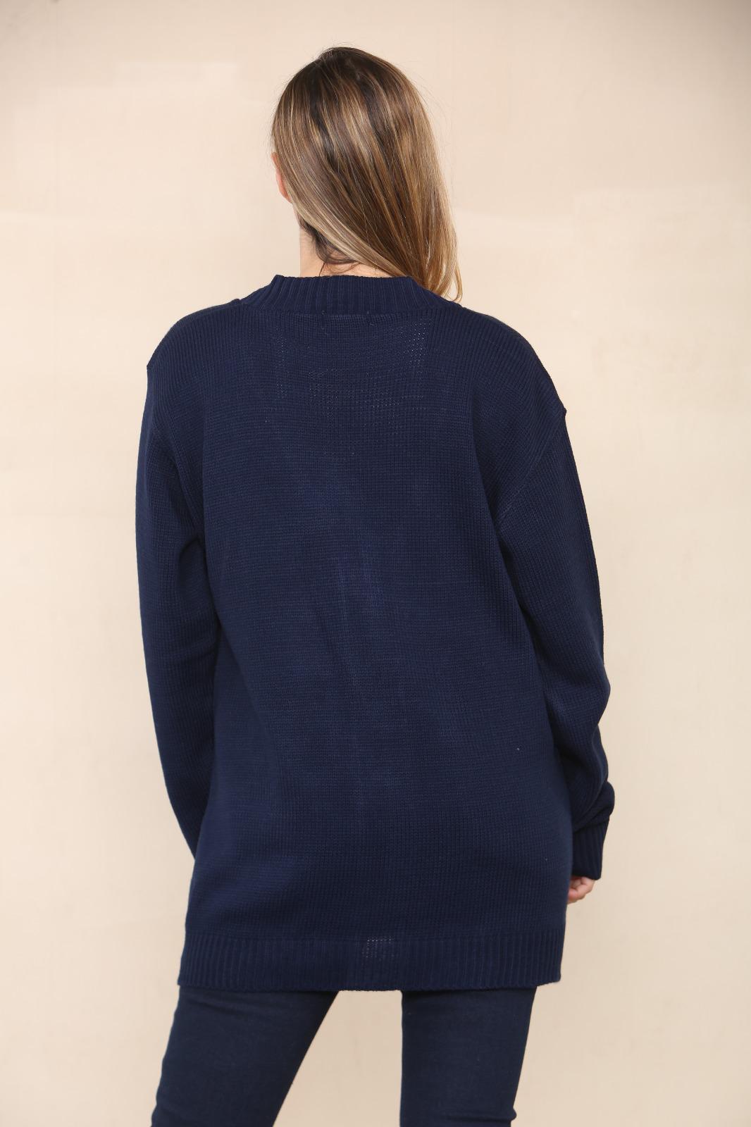 LADIES V/NECK PLAIN 5 BUTTON KNITTED OVERSIZE BAGGY LOOSE FIT CARDIGAN BACK - Remzs Fashion