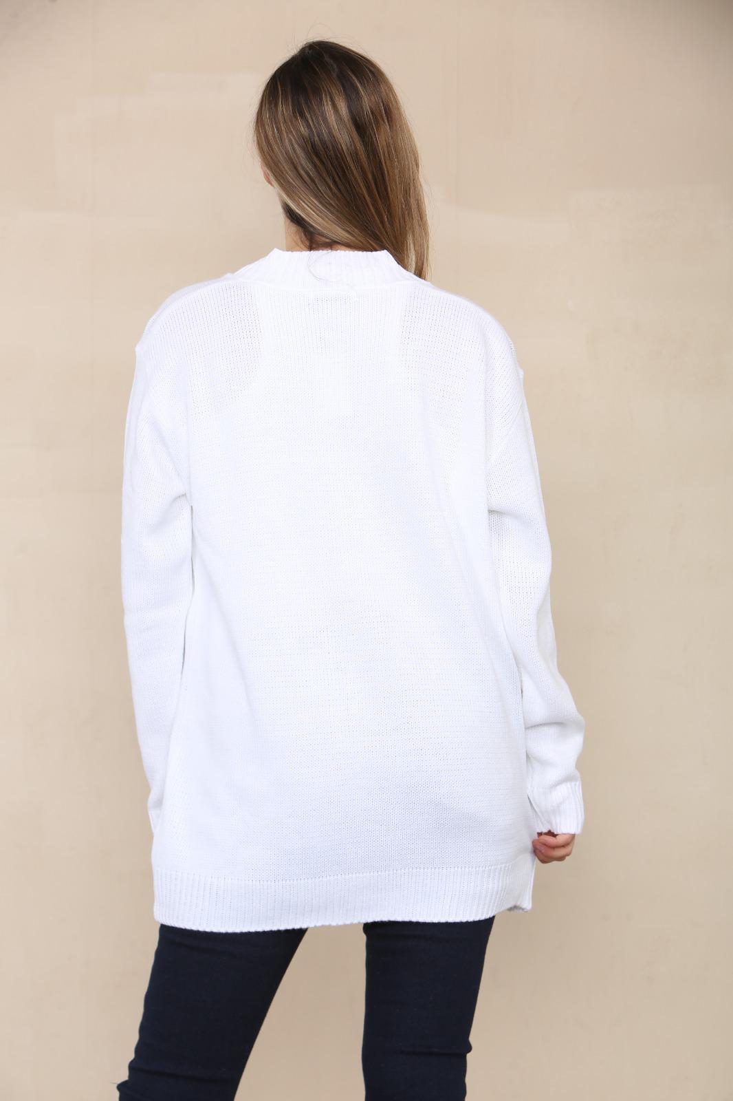 LADIES V/NECK PLAIN 5 BUTTON KNITTED OVERSIZE BAGGY LOOSE FIT CARDIGAN BACK - Remzs Fashion
