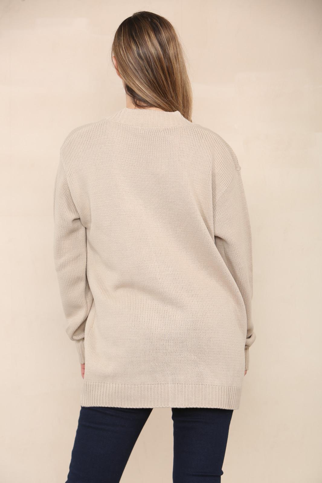 LADIES V/NECK PLAIN 5 BUTTON KNITTED OVERSIZE BAGGY LOOSE FIT CARDIGAN BACK - Remzs Fashion