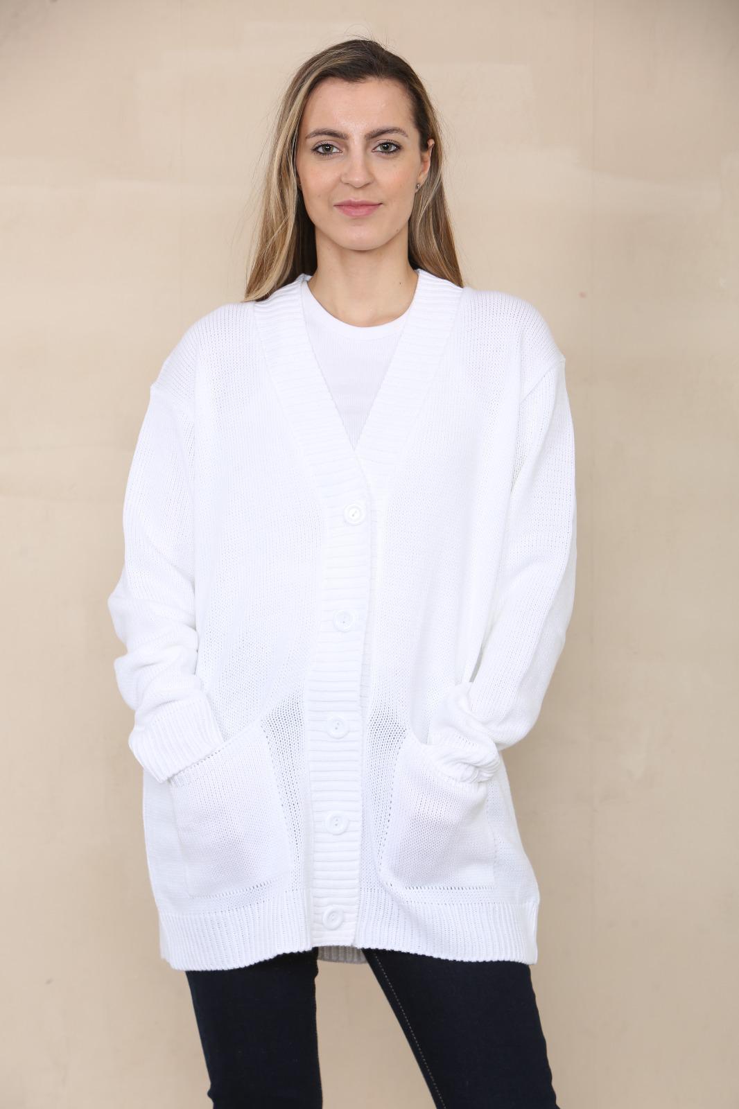 LADIES V/NECK PLAIN 5 BUTTON KNITTED OVERSIZE BAGGY LOOSE FIT CARDIGAN BACK - Remzs Fashion