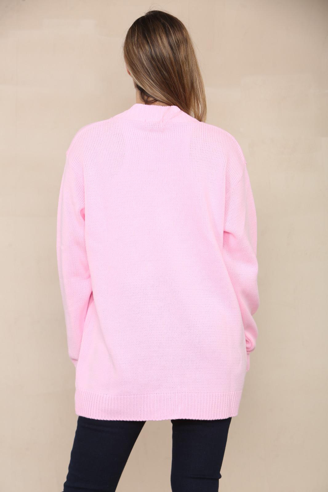 LADIES V/NECK PLAIN 5 BUTTON KNITTED OVERSIZE BAGGY LOOSE FIT CARDIGAN BACK - Remzs Fashion
