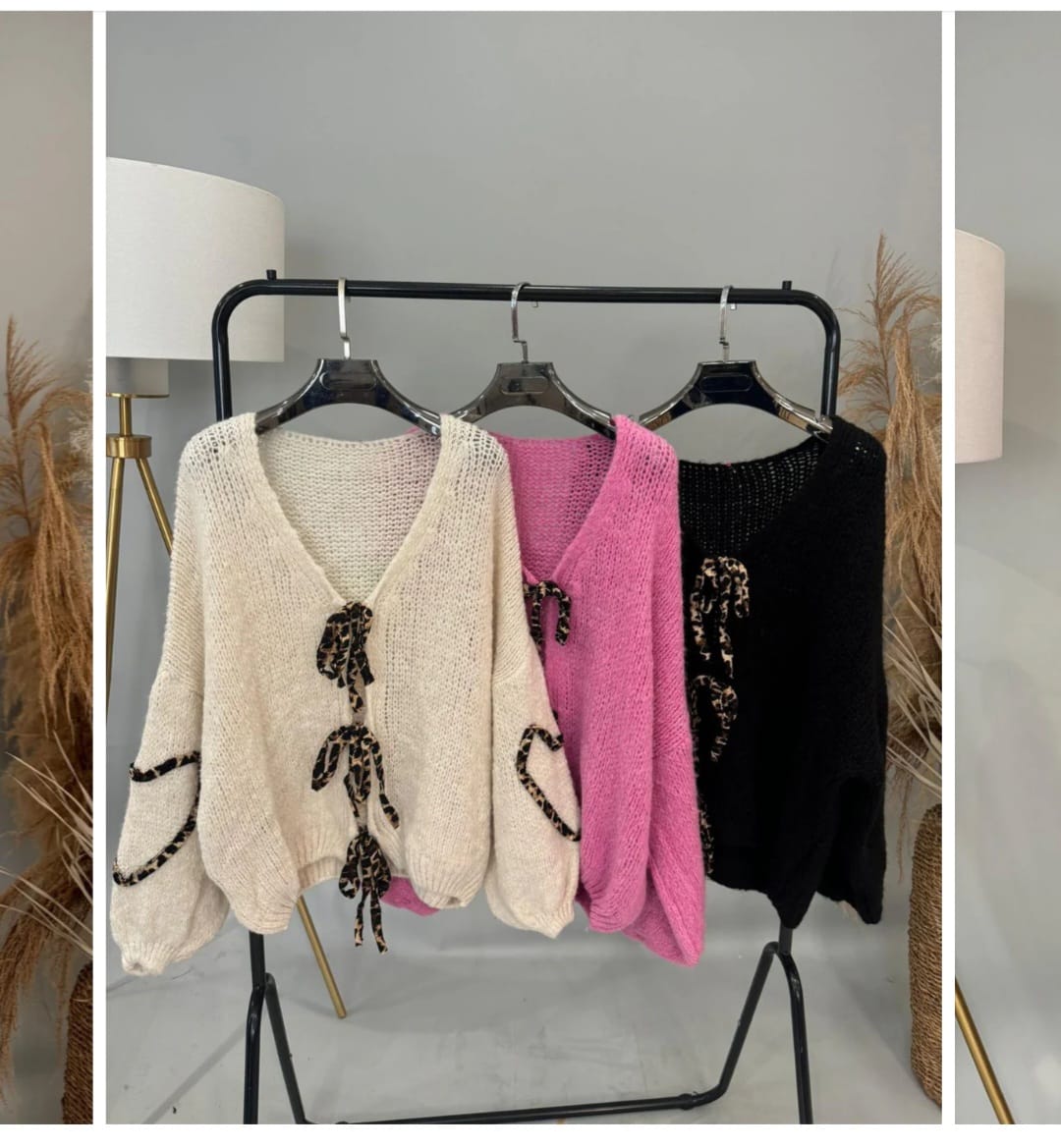 Leopard Heart Sleeve Bow Cardigan for Women - Remzs Fashion