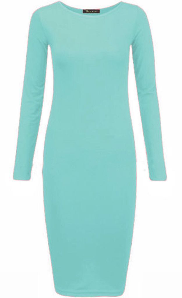Long Sleeves Plain Midi Bodycon Dress - Remzs Fashion