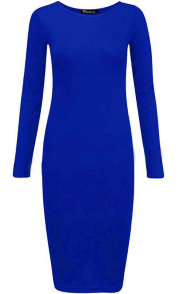 Long Sleeves Plain Midi Bodycon Dress - Remzs Fashion