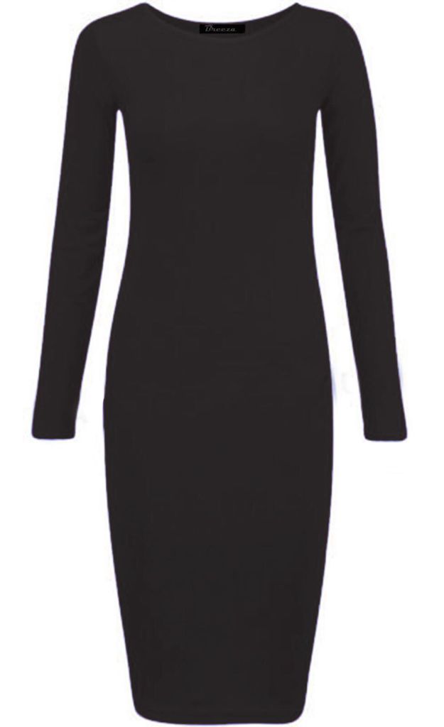Long Sleeves Plain Midi Bodycon Dress - Remzs Fashion