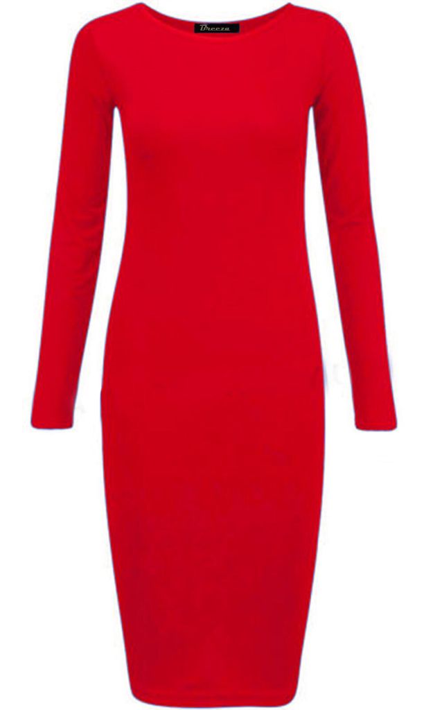 Long Sleeves Plain Midi Bodycon Dress - Remzs Fashion