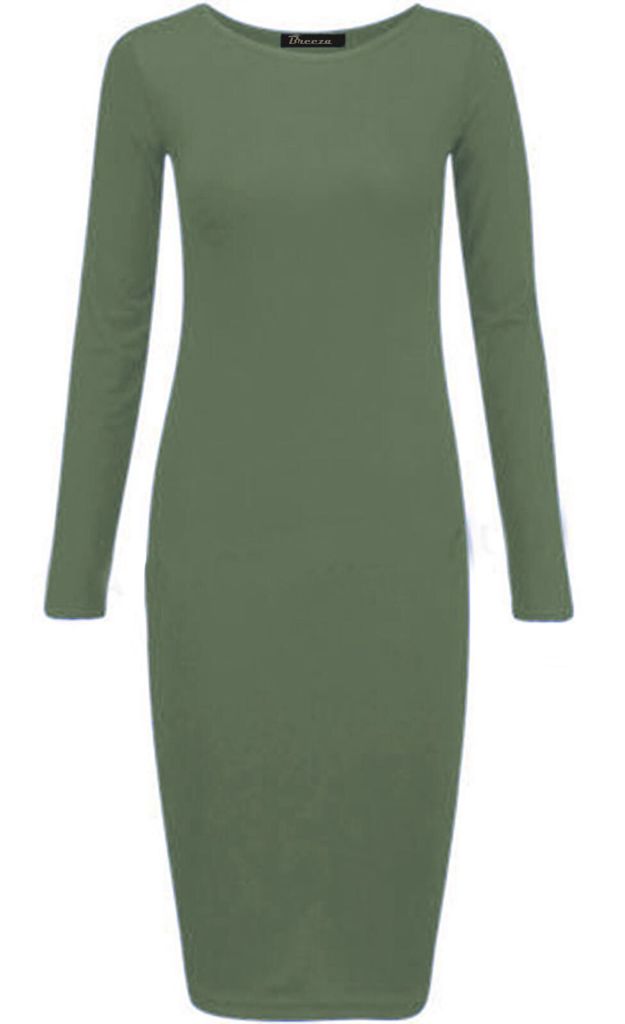 Long Sleeves Plain Midi Bodycon Dress - Remzs Fashion