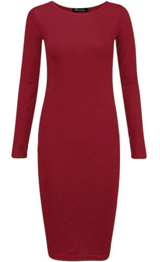 Long Sleeves Plain Midi Bodycon Dress - Remzs Fashion