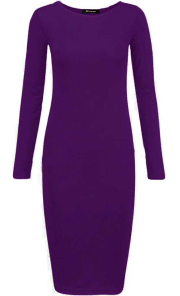 Long Sleeves Plain Midi Bodycon Dress - Remzs Fashion