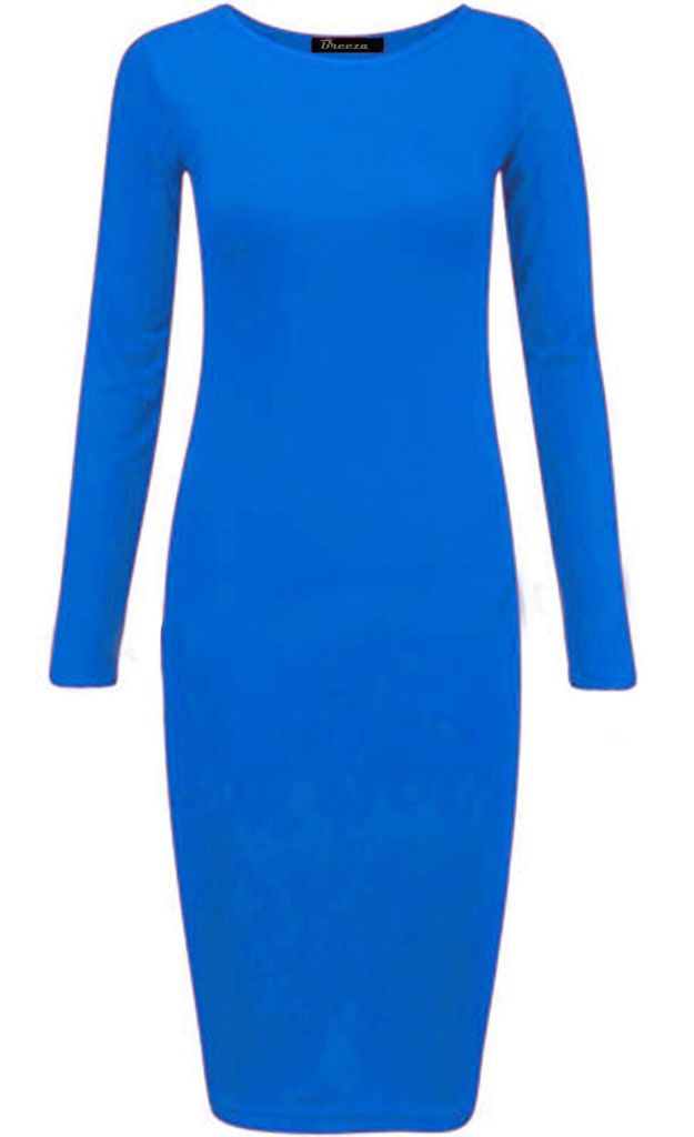 Long Sleeves Plain Midi Bodycon Dress - Remzs Fashion