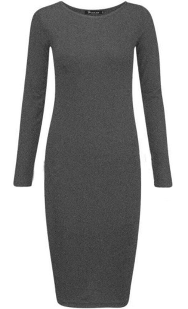 Long Sleeves Plain Midi Bodycon Dress - Remzs Fashion