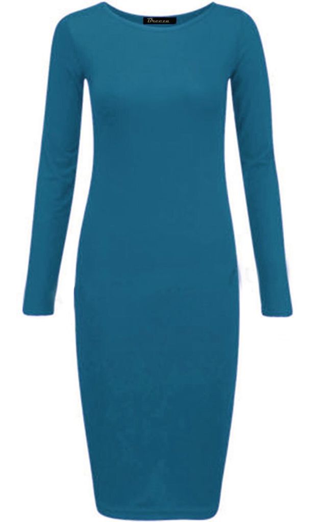 Long Sleeves Plain Midi Bodycon Dress - Remzs Fashion