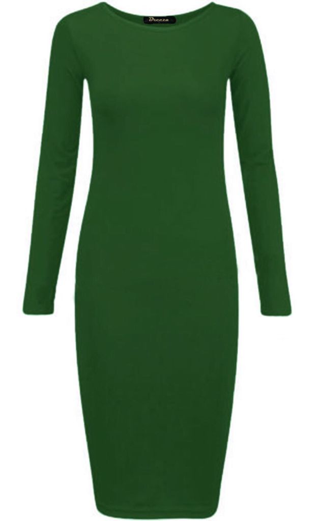 Long Sleeves Plain Midi Bodycon Dress - Remzs Fashion