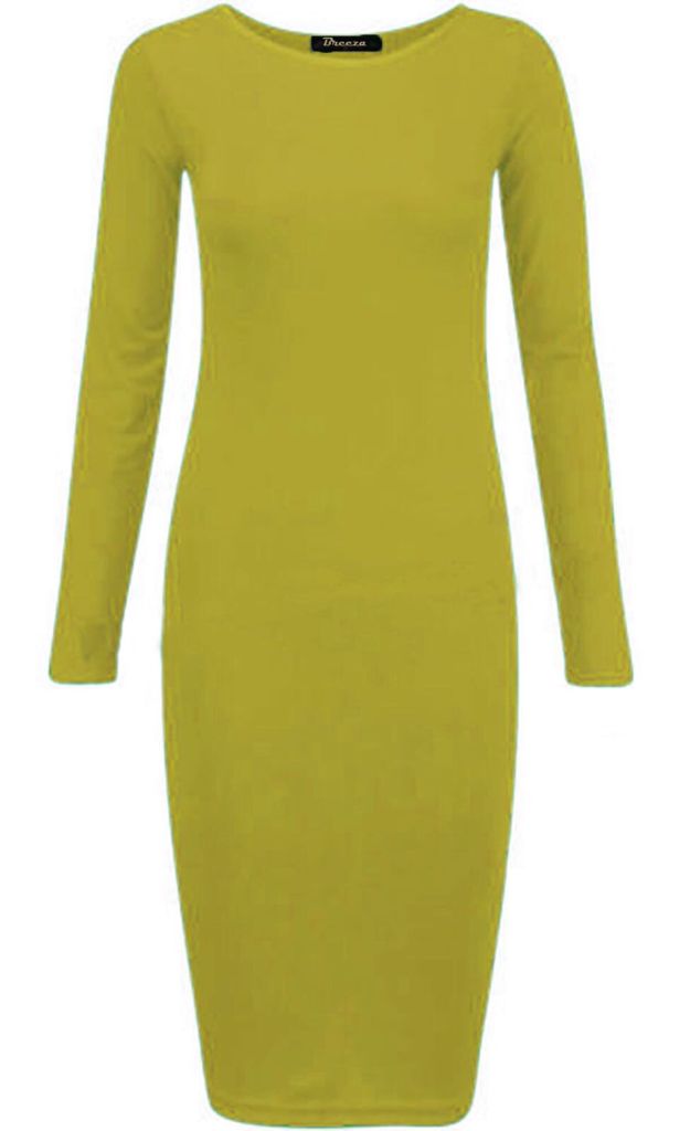 Long Sleeves Plain Midi Bodycon Dress - Remzs Fashion