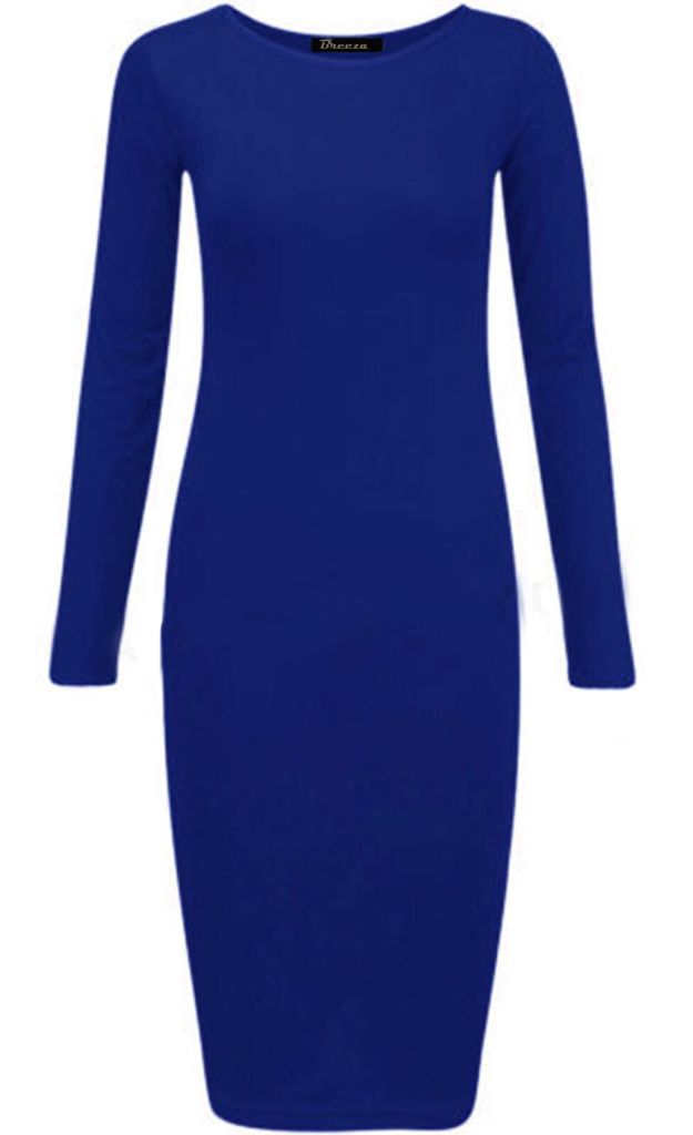 Long Sleeves Plain Midi Bodycon Dress - Remzs Fashion