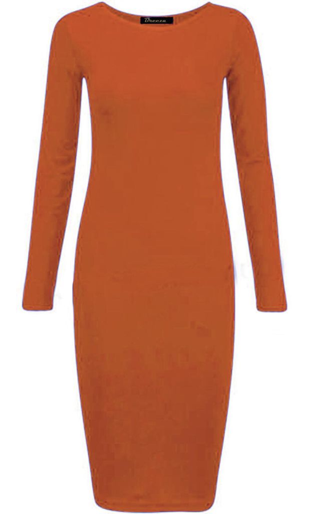 Long Sleeves Plain Midi Bodycon Dress - Remzs Fashion