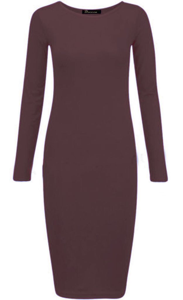 Long Sleeves Plain Midi Bodycon Dress - Remzs Fashion